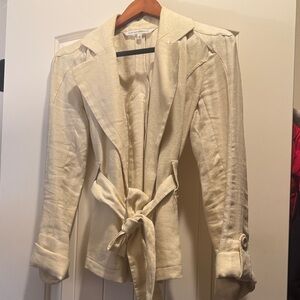 Diane Von Furstenberg Cream Belted Linen Blazer